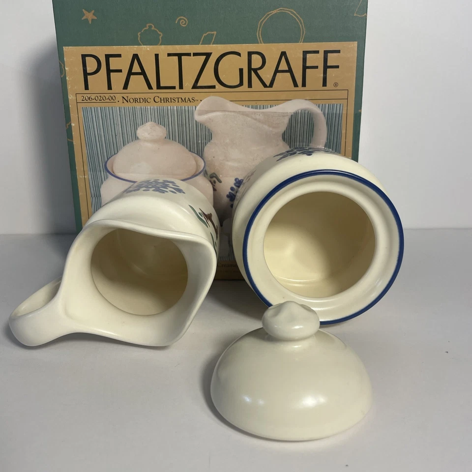 Juego de crema y azucarero de Navidad nórdico vintage Pfaltzgraff 1997 nuevo con caja Foto 4 de 4