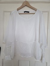 Zara Woman White Chiffon Layered Cape Bat Winged  Top Size  XL