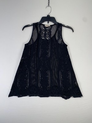 Twenty Second Tank Top Womens Small Black Lace Sheer Scoop Neck Cami Party