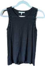Maje Sleeveless Embellished 100% Linen Black Tank Top Size 1 (US Small) Women’s