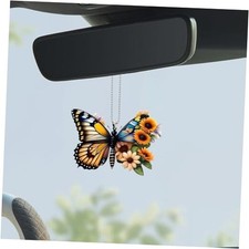 Butterfly Car Rearview Mirror Accessories, Cute Acrylic Hanging Yellow black