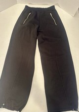 Zara Black Sweat Pants Wide Leg, Elastic Waste Zipper Pocket, Drawstring Ankle