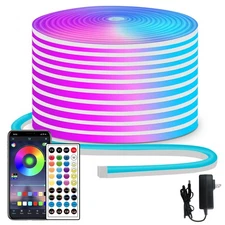 50 Ft RGB LED Neon Rope Lights LED Neon Strip Lights With Remote Control App ...