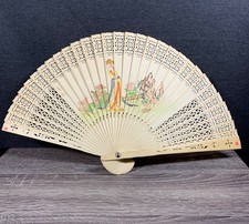 Vintage Chinese Wooden Folding Hand Fan Hand painted