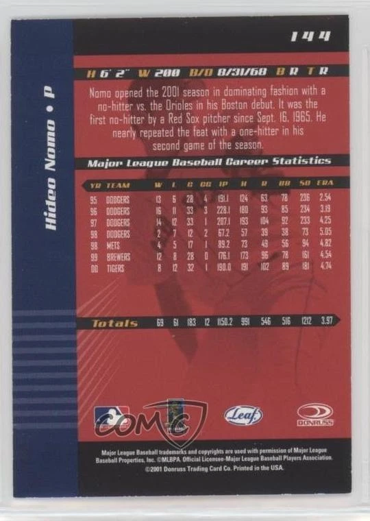 2001 Leaf Limited Hideo Nomo #144 - Image 2 of 2