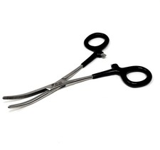 German Hemostat Peans Forceps Curved Serrated Jaws PVC Grip Handle Black, 6"