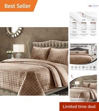 Luxury Velvet Quilt King Size Set - Oversized Ultra-Soft Comforter with 2 Shams