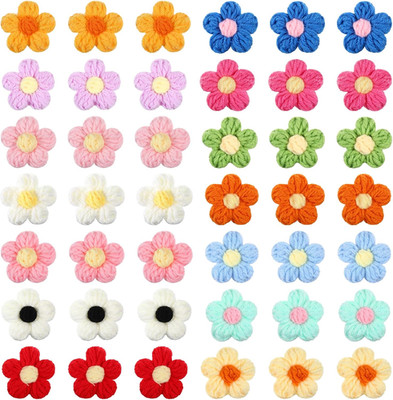 50 Pcs Crochet Flowers Knitted Yarn Flowers Handmade Crochet Flower Cute Flower