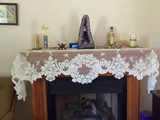 Lace Mantel Scarf  Ivory Christmas Horns Design