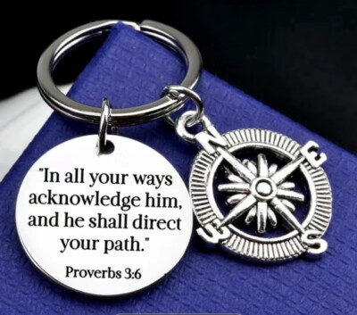 Inspirational and Compass Stainless Steel Pendant Keychain