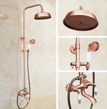 Antique Red Copper Wall Mounted Bathroom Rain Shower Faucet Set Mixer Tap 2rg544