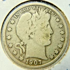 1907-S Barber Half Dollar VG  Better Date/Mint  90% Silver  7.77