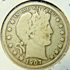 1907-S Barber Half Dollar VG  Better Date/Mint  90% Silver  7.77
