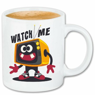 Kaffeetasse WATCH ME FERNSEH TESTBILD FLACHBILDSCHIRM RETRO TELEVISION TURNSCHUH