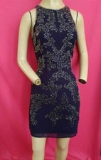 DARK PURPLE BEADED LINED SLEEVELESS PAPELL STUDIO DRESS- 34" BUST-INDIA