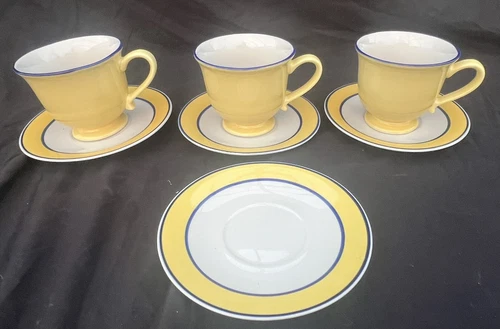 HMQ27 BY HOME 3 Cups/ 4 Saucers Blue/Yellow Never Used
