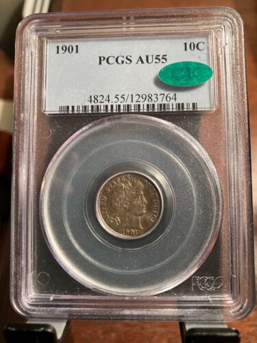 PCGS AU55 1901 - CAC Barber Dime nicely toned