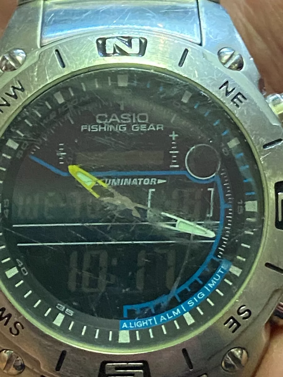 CASIO FISHING GEAR AMW 703 Ana Digi Quartz Black Dial Watch
