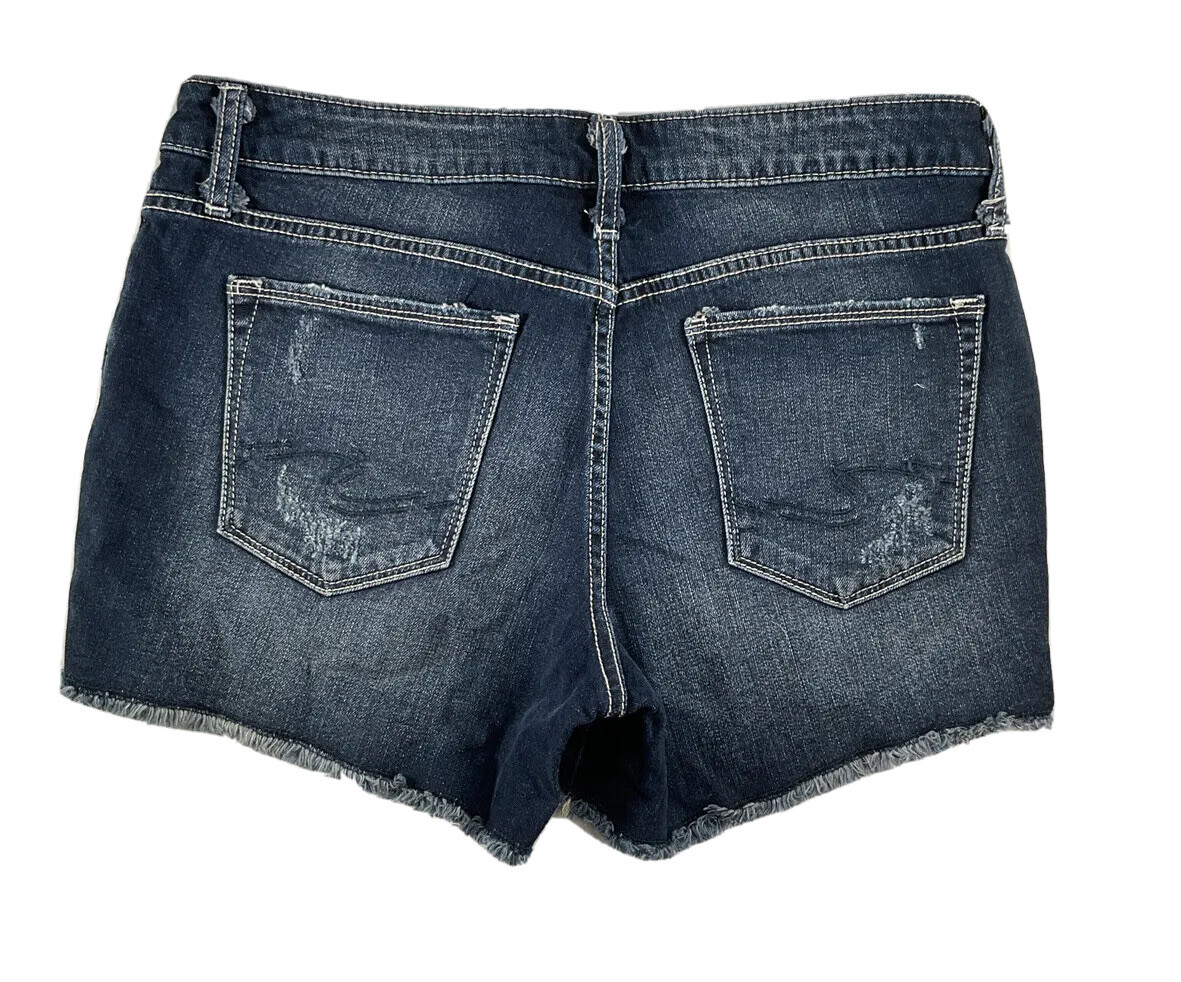 Silver Jeans Suki Shorts Mid Rise Curvy Cutoff Destructed Dark - Main Image