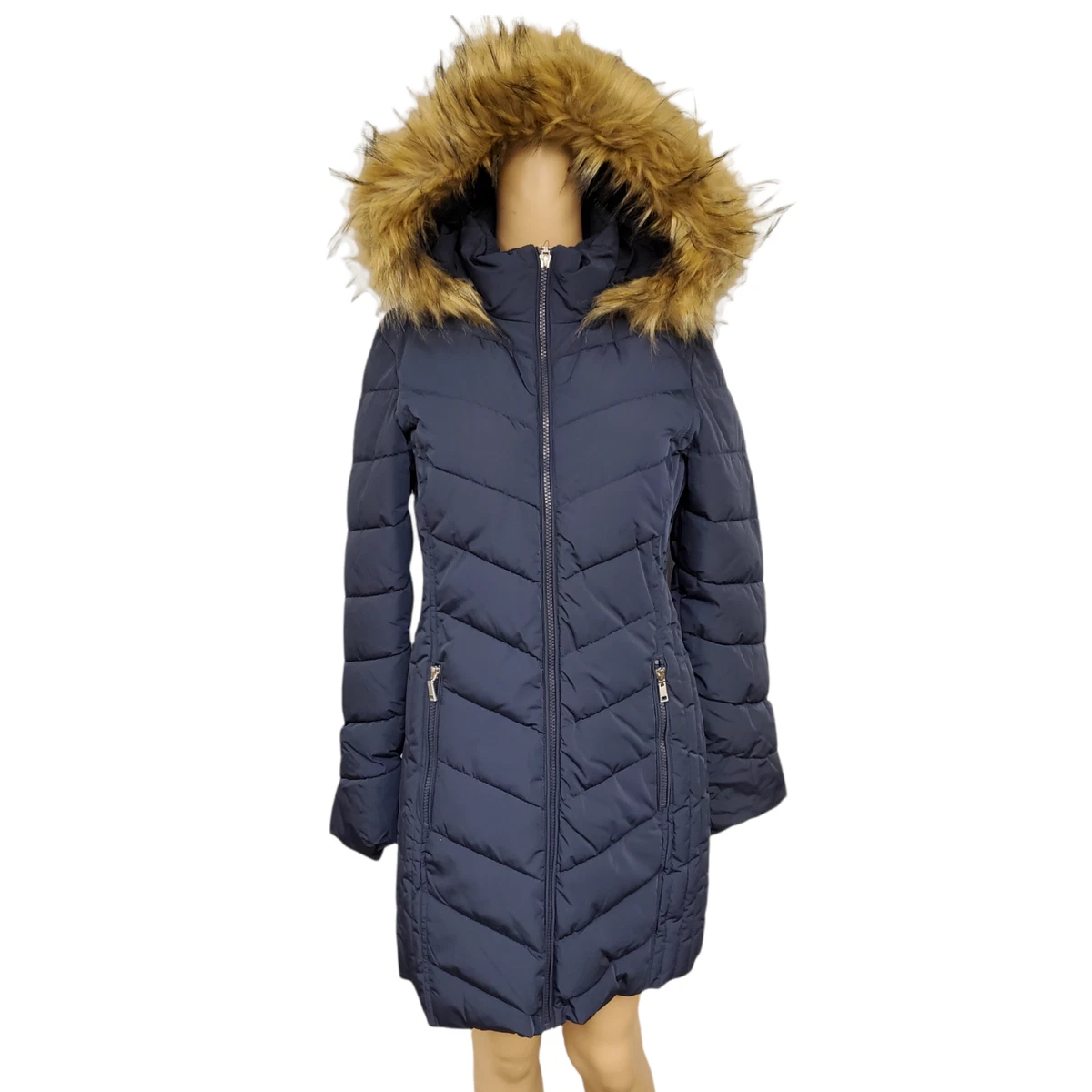 Tommy hilfiger down jacket with faux fur trim hood outlet