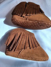 Fringe Bootie Moccasins Infant Baby Size 3 Unisex Brown Suede Leather