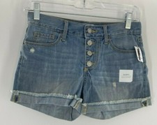 Old Navy Denim Shorts Button Fryed Rolled Hem Adjustable Waist Girl 12