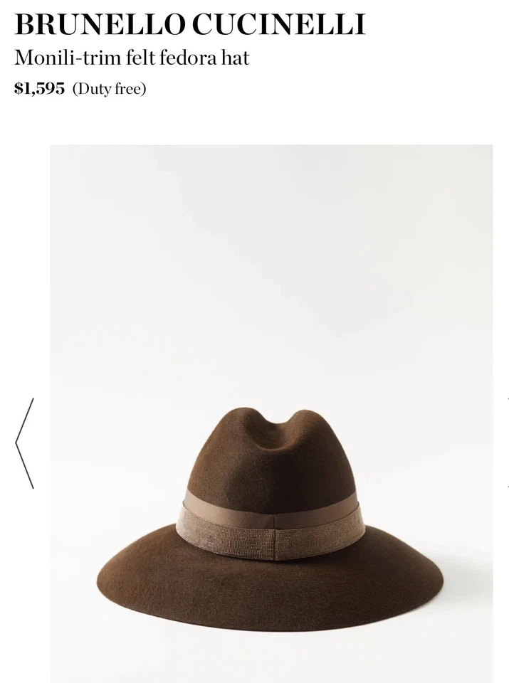 Brunello Cucinelli Monili-trim felt fedora hat $1,595 Retail New Medium - Image 4 of 4