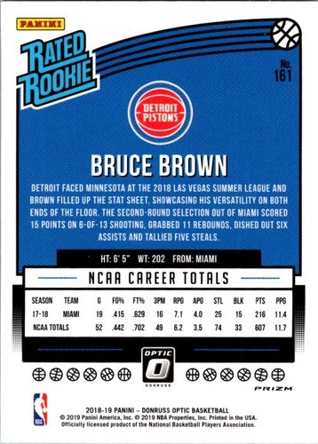 2018-19 Donruss Optic #161 Bruce Brown Holo - Picture 2 of 2