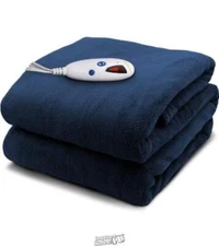 Biddeford Microplush Electric Heated Warming Throw Blanket Navy Blue Heat