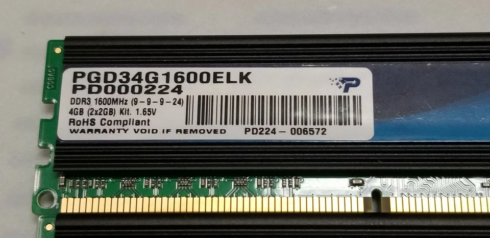 Pariot G2 8GB set 4x2GB PC3-12800 DDR3-1600 PC3 RAM PGD34G1600ELK #E16 - Image 4 of 4