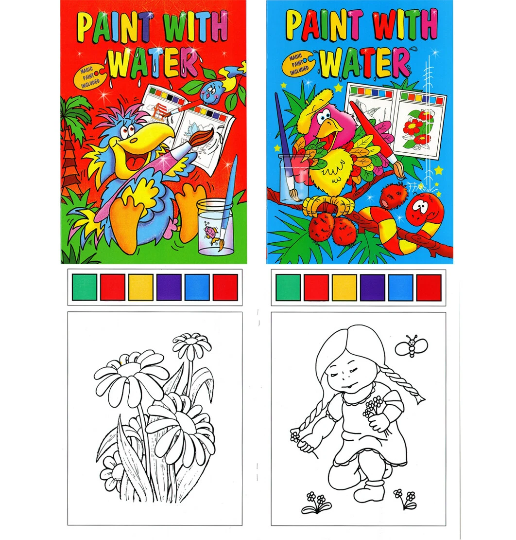 12 x CHILDRENS A4 PAINTING BOOKS MAGIC WATER COLOUR PAINT PALETTE ON EACH  PAGE 9788187331636