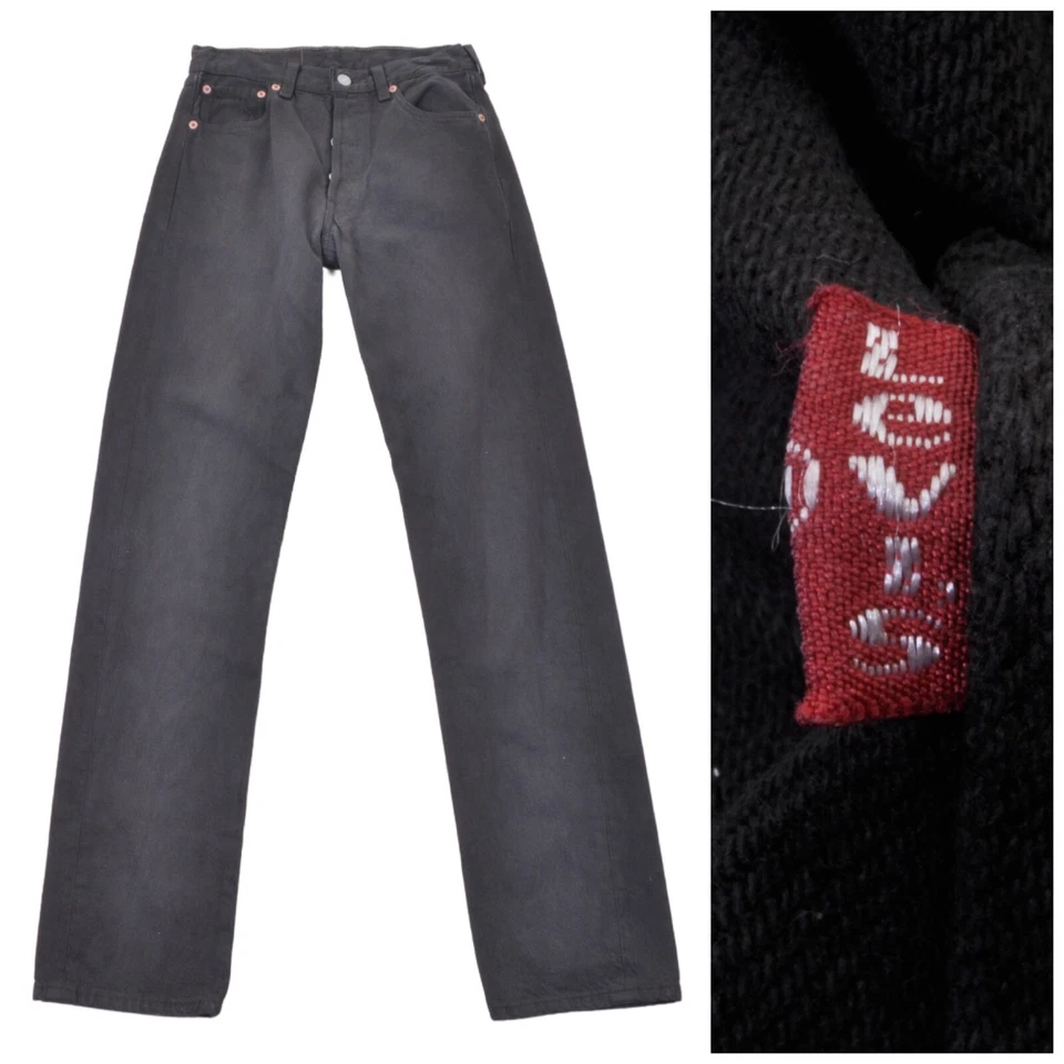 JEANS 501 VINTAGE LEVI'S 29/34 EN DENIM NOIR DÉTENTE DROIT ROCKABILLY - Photo 1/4