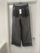 Zara Black Organza Trouser Size S Mid Rise Se...