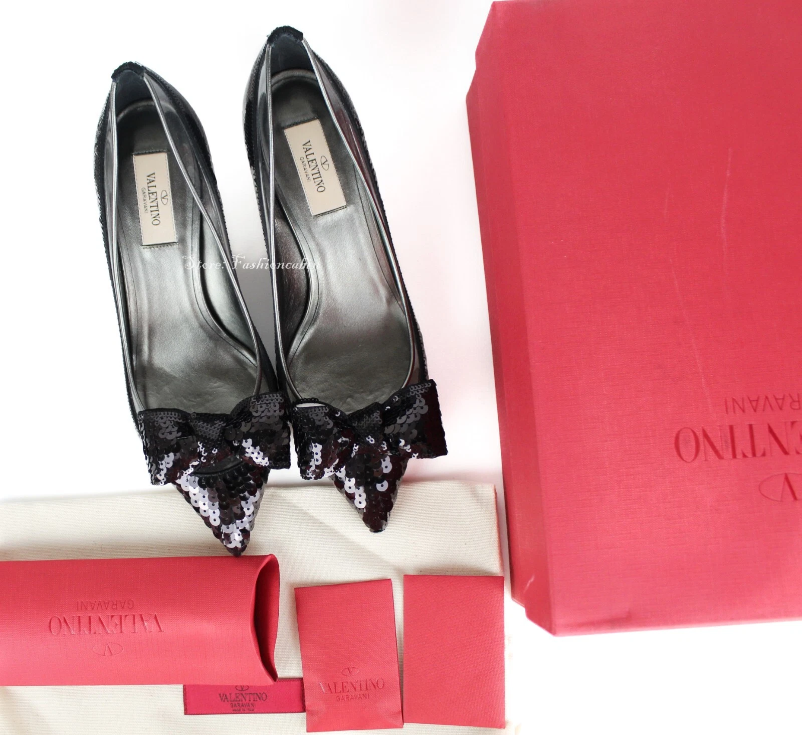 NUOVA POMPA DOLLYBOW VALENTINO GARAVANI PASSERELLA PAILLETTES Nero EUR 38 5 MSRP $1075