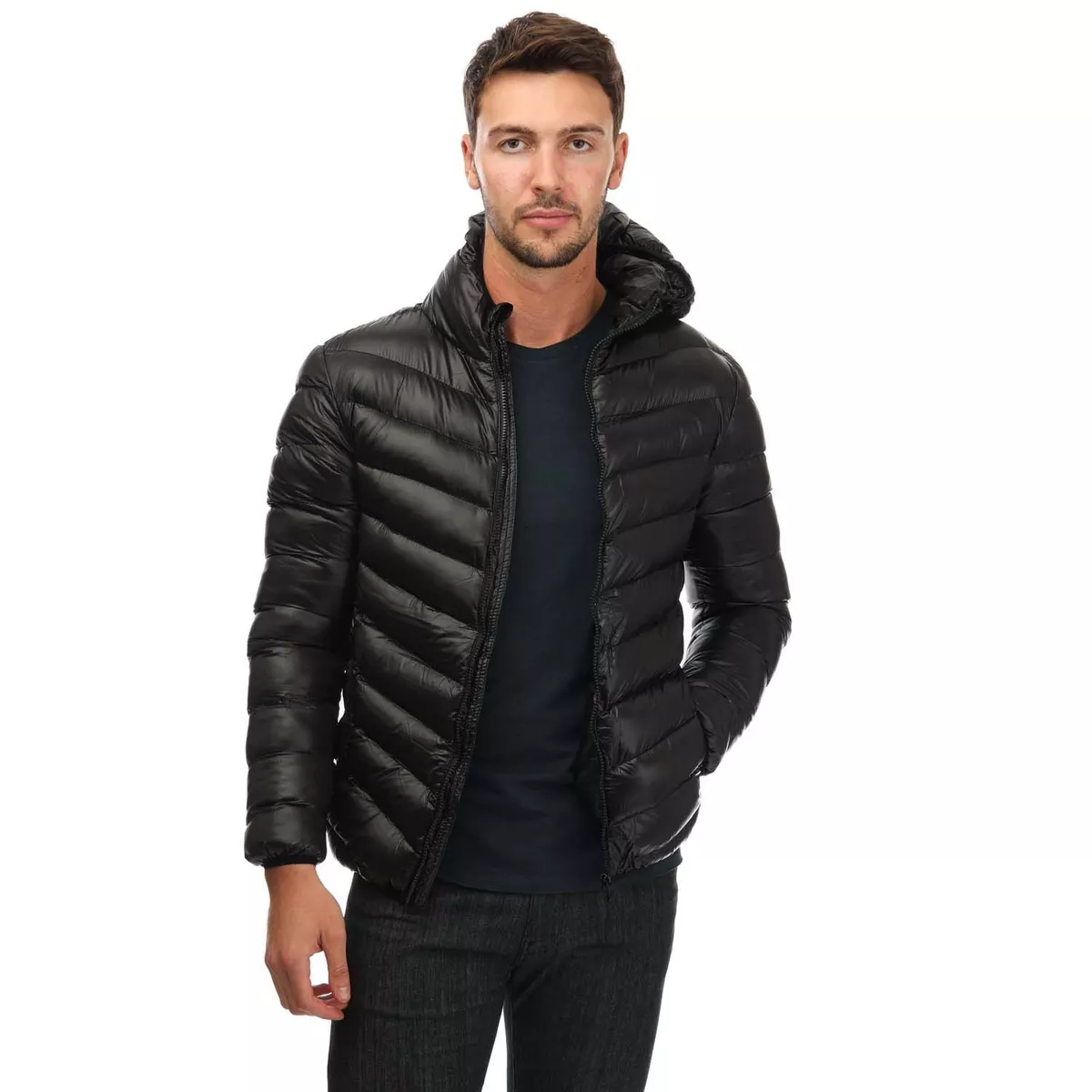 Mens black puffer jacket no hood cheap