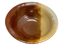 Hand Turned Handmade Pottery Bowl Brown Swirl Drip Glazed 5.75" x 2.75" Vintage