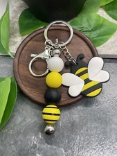 4" Silver-Tone Silicone Beaded Charm Keychain New Free Ship A3903