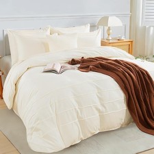 100 Organic Cotton Duvet Cover King, Linen Like Pleated Textured Ivory Duvet
