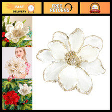 10 PCS Glitter Faux Flowers for Christmas Tree Wreath DIY Ornaments 6.3" White