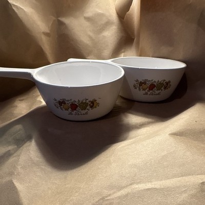 CorningWare P-82-B 750 mL Round Casserole w/ Handle White Floral Lot of 2  
