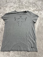 Under Armour T Shirt Womens M Medium Gray Project Rock Bull Short Sleeve Loose