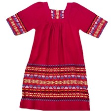 Guatemalan Handwoven Huipil Dress Vintage Indigenous Boho Women's Folk Art M