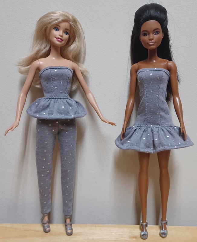 Barbie 11 1/2" Doll Clothing gray with silver dots Dress, Top, Pants