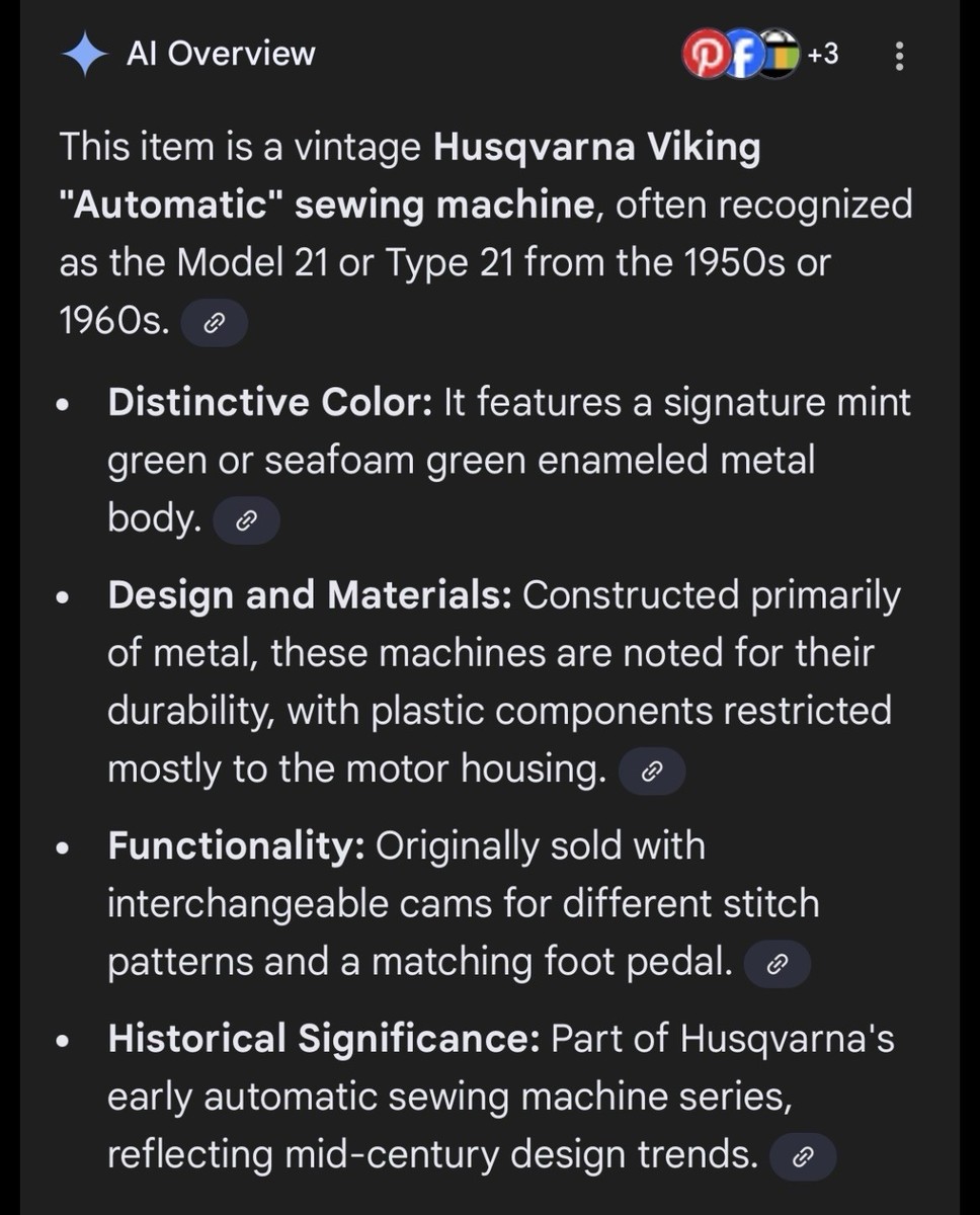 Vintage Husqvarna Viking Automatic Type 21 Sewing Machine w