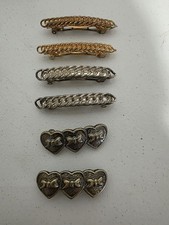 3 Pair Vintage French Style Clasp Barrettes Metal Gold Silver Tone
