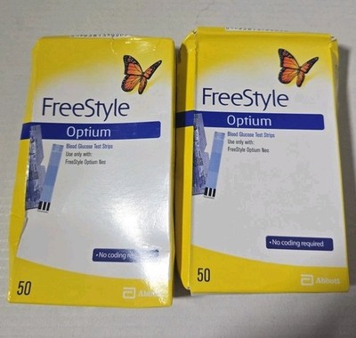 2x Abbott Freestyle Optium Glucose Blood Test Strips - 50 Ct Each 11/26