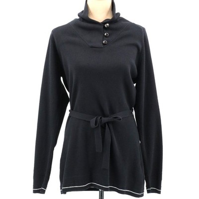NWT Embla by Helly Hansen Sweater Tie Waist High Neck Cotton Black Size Large