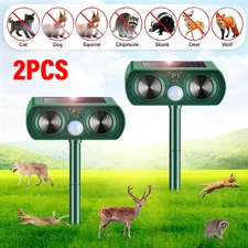 2 PK Animal Repeller Ultrasonic Solar Power Outdoor Pest Cat Mice Deer Sensor US
