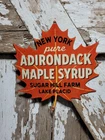 VINTAGE ADIRONDACK PORCELAIN SIGN OLD MAPLE SYRUP NEW YORK LEAF LAKE PLACID FARM
