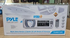 Pyle Bluetooth Marine Stereo Receiver and 4x 6.5” Waterproof Speakers PLMRKT38W